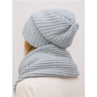 Комплект зимний женский шапка+снуд Ирина (Цвет светло-серый), размер 56-58, шерсть 30%