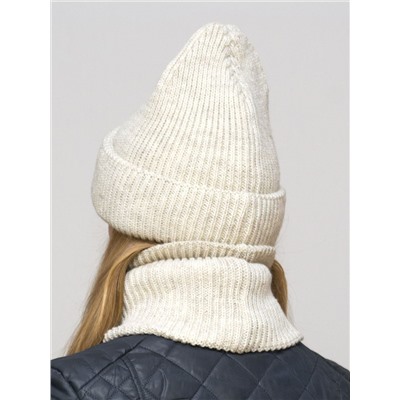 Комплект зимний женский шапка+снуд Monro (Цвет лен), размер 56-58, шерсть 70%