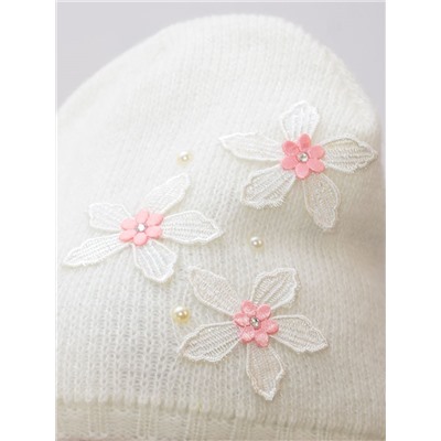 Комплект весна-осень для девочки шапка+снуд Белла (Цвет молочный), размер 52-54, шерсть 30%