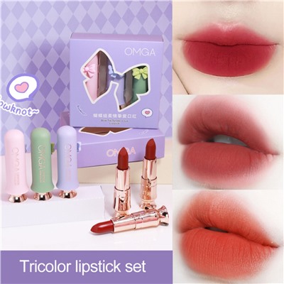 Набор матовых помад 3 в 1 OMGA Bow Tie Tender Love Lipstick