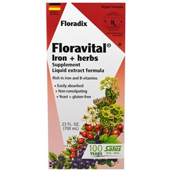 Flora, Floradix, Floravital, добавка с железом и травами, формула с жидким экстрактом, 700 мл (23 жидких унции)