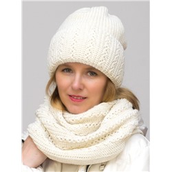 Комплект зимний женский шапка+снуд Ажур (Цвет молочный), размер 56-58, шерсть 30%