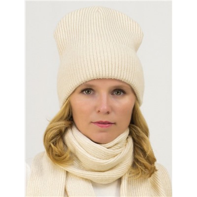 Комплект зимний женский шапка+шарф Ника (Цвет светло-бежевый), размер 56-58, шерсть 30%