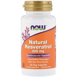 Антиоксидант Ресвератрол Resveratrol 200 mg NOW 60 капс.