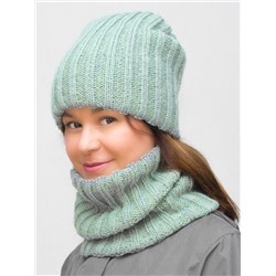 Комплект зимний женский шапка+снуд Жасмин (Цвет полынь), размер 56-58, шерсть 50%, мохер 30%