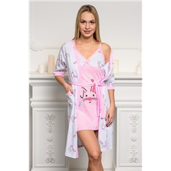 Комплект из сорочки и халата из кулирки Зая розовый