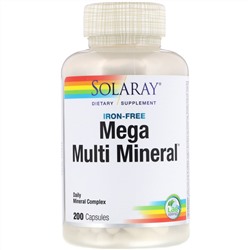 Solaray, Mega Multi Mineral, без железа, 200 капсул