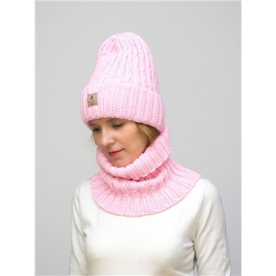 Комплект зимний женский шапка+снуд Янина (Цвет светло-розовый), размер 54-56, шерсть 30%
