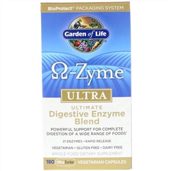 Garden of Life, Ω-Zyme, Ultra, Комплекс пищеварительных ферментов, 180 вегетарианских капсул UltraZorbe