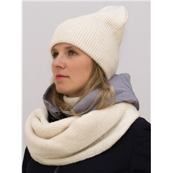 Комплект зимний женский шапка+шарф Ника (Цвет молочный), размер 56-58, шерсть 30%