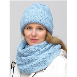 Комплект зимний женский шапка+снуд Ажур (Цвет голубой), размер 56-58, шерсть 30%