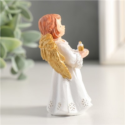 Сувенир полистоун "Праздничный ангел в белом платье" золотые крылья МИКС 5х3,5х7,5 см