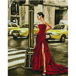 Алмазная мозаика GF 4047 Брюнетка в красном платье 40*50