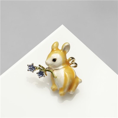 Брошь "Кролик" с цветочками, цветная в золоте
