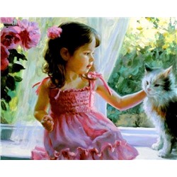 Девочка с котенком на окне