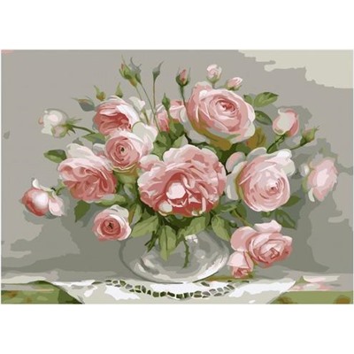 Картина по номерам PKC 76026 Розы в стеклянной вазочке (Бузин Игорь) 30*40 Эксклюзив