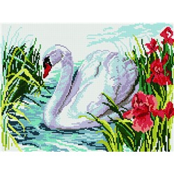 Алмазная мозаика EF 366 Белый лебедь на пруду 30*40