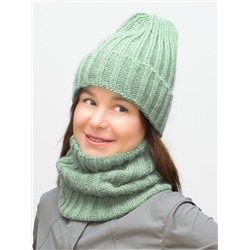 Комплект зимний женский шапка+снуд Жизель (Цвет зеленый), размер 56-58, шерсть 50%, мохер 30%