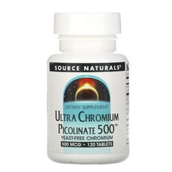 Source Naturals, Ультра пиколинат хрома 500, 500 мкг, 120 таблеток
