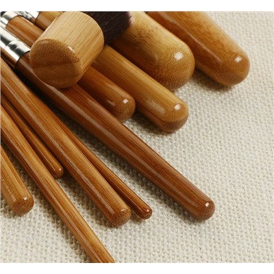Набор таклоновых кистей с бамбуковыми ручками, в льняном мешочке, 11 штук.