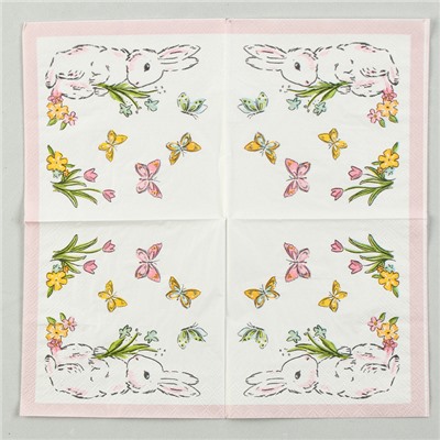 Салфетки бумажные «Кролик с бабочками» 25х25 см, набор 20 шт.