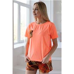 Костюм домашний женский из футболки и шорт из кулирки Колибри 3 оранжевый