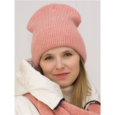 Комплект зимний женский шапка+шарф Ника (Цвет Абрикосовый), размер 56-58, шерсть 30%