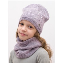 Комплект весна-осень для девочки шапка+снуд Карина (Цвет светло-сиреневый), размер 52-54, шерсть 30%