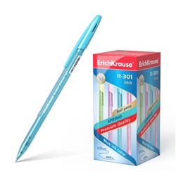 Ручка шариковая ErichKrause R-301 Spring Stick, узел 0.7 мм, чернила синие, длина линии письма 1000 метров, микс