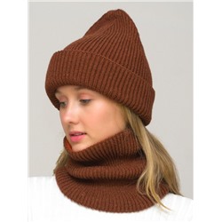 Комплект зимний женский шапка+снуд Monro (Цвет терракот), размер 56-58, шерсть 70%
