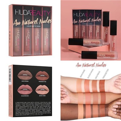 Набор жидких матовых помад Huda Beauty The Au Naturel Nudes Edition Liquid Matte Minis 4шт